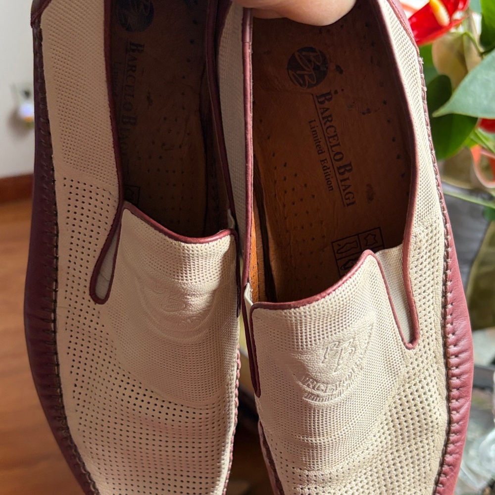 Men's Beige and Burgundy Loafers